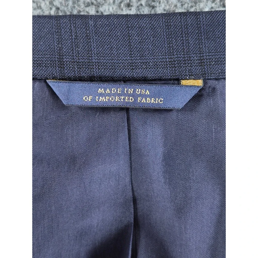 Brooks Brothers 1818 Fitzgerald Blazer Mens 44L Navy Blue Plaid Saxon Wool USA